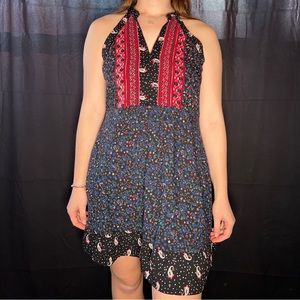 Patchwork Mini Dress High Neck